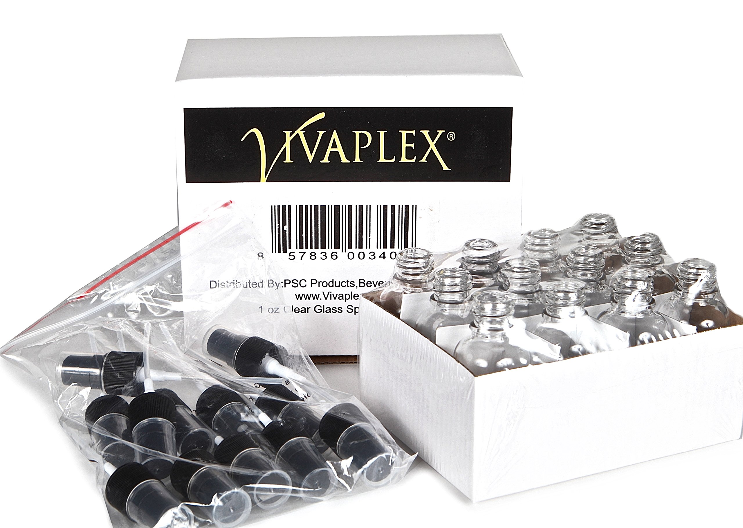 Vivaplex 12-Pack 1 oz Clear Glass Bottles with Black Fine Mist Sprayers - Perfect for Essential Oils, DIY Beauty & Travel-Size Products