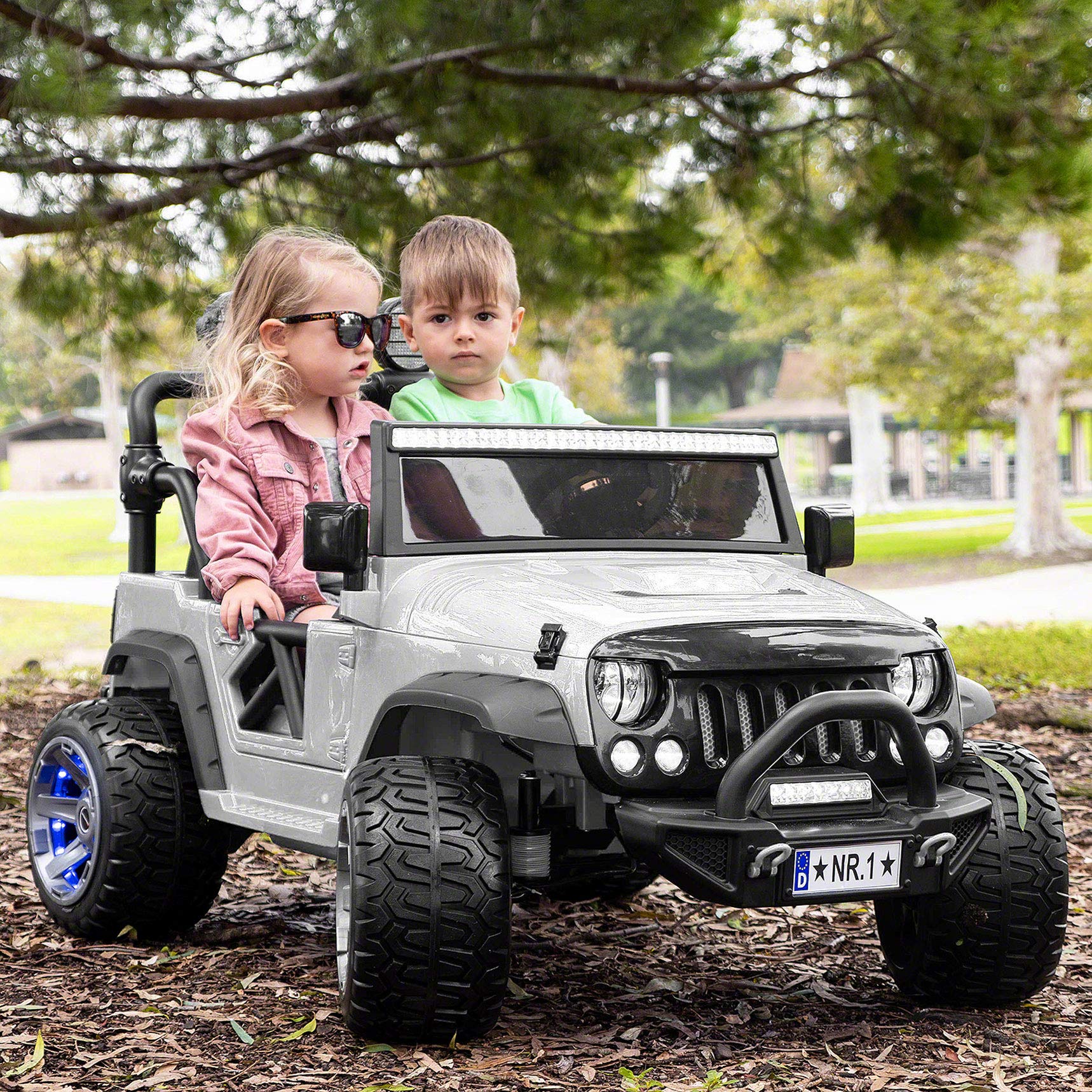 Trail Explorer 12V Kids Ride-On Truck with Parent Remote Control - EVA Foam Wheels, Leather Seat, MP3 Player with Bluetooth & FM Radio, LED Lights - Perfect for Outdoor Play & Backyard Adventures (White)
