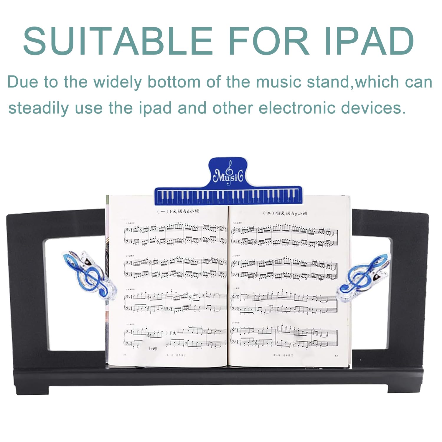 Adjustable Sheet Music Stand for Keyboard - Compatible with Yamaha & Multiple Piano Models | Durable Metal Music Book Holder with 2 Clips | Perfect for Piano Practice, Music Lessons & Live Performances