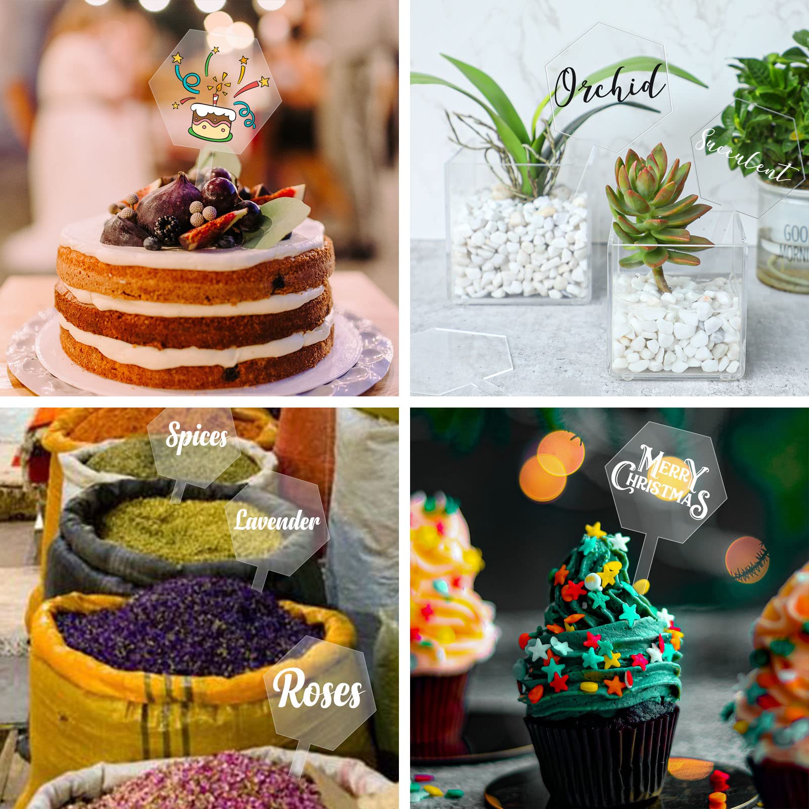 8-Piece Clear Acrylic Hexagon Cake Toppers Set (4x5