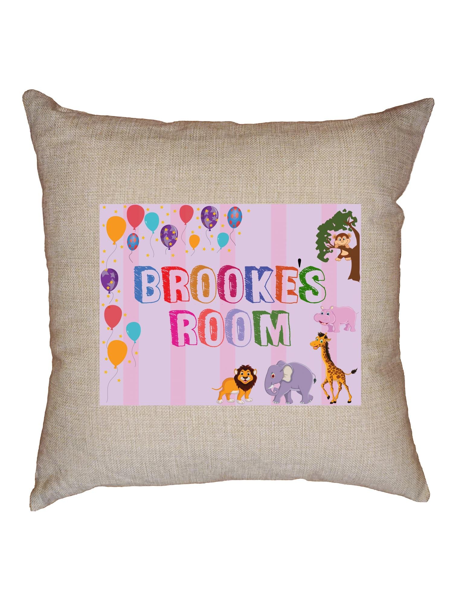 Hollywood Thread Brooke's Room Decorative Linen Throw Pillow Cover with Insert - Cute Animal & Balloon Design for Boys Birthday Gift - Perfect for Nursery, Kids Bedroom Decor and Birthday Party Decorations