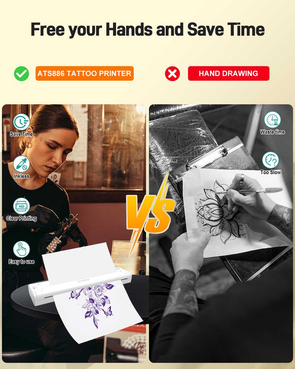 YILONG Bluetooth Tattoo Stencil Printer - Portable ATS886 Thermal Transfer Machine for Professional Tattoo Artists & Beginners | Wireless Smartphone & PC Compatible | Perfect for Tattoo Studios & Home Use