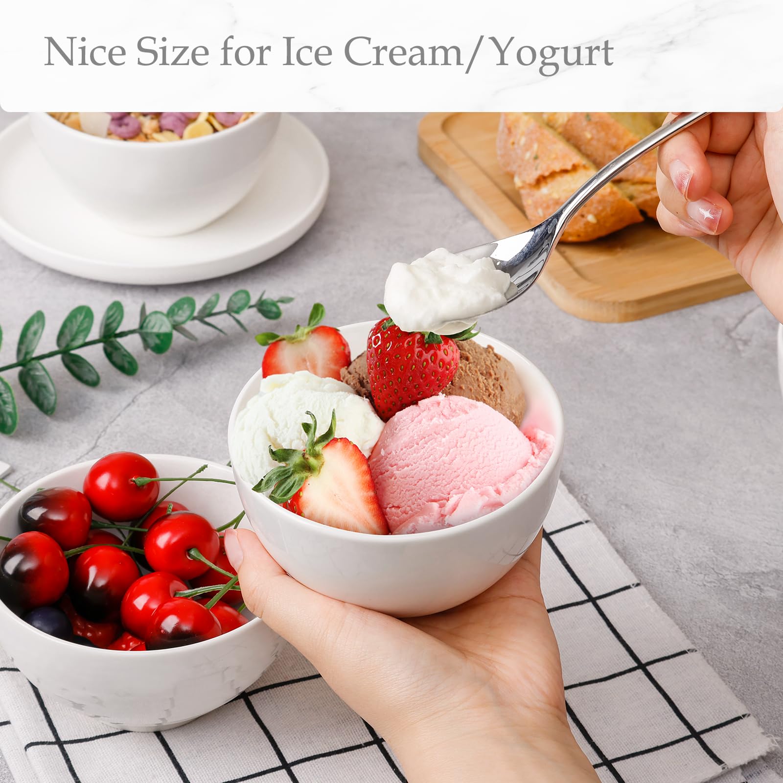 Nutriups 10oz White Ceramic Ice Cream Bowls - Set of 8 Small 4.5 Inch Dessert Bowls for Ice Cream, Snacks, Rice, Side Dishes & Dips - Perfect for Parties, Family Gatherings & Daily Kitchen Use