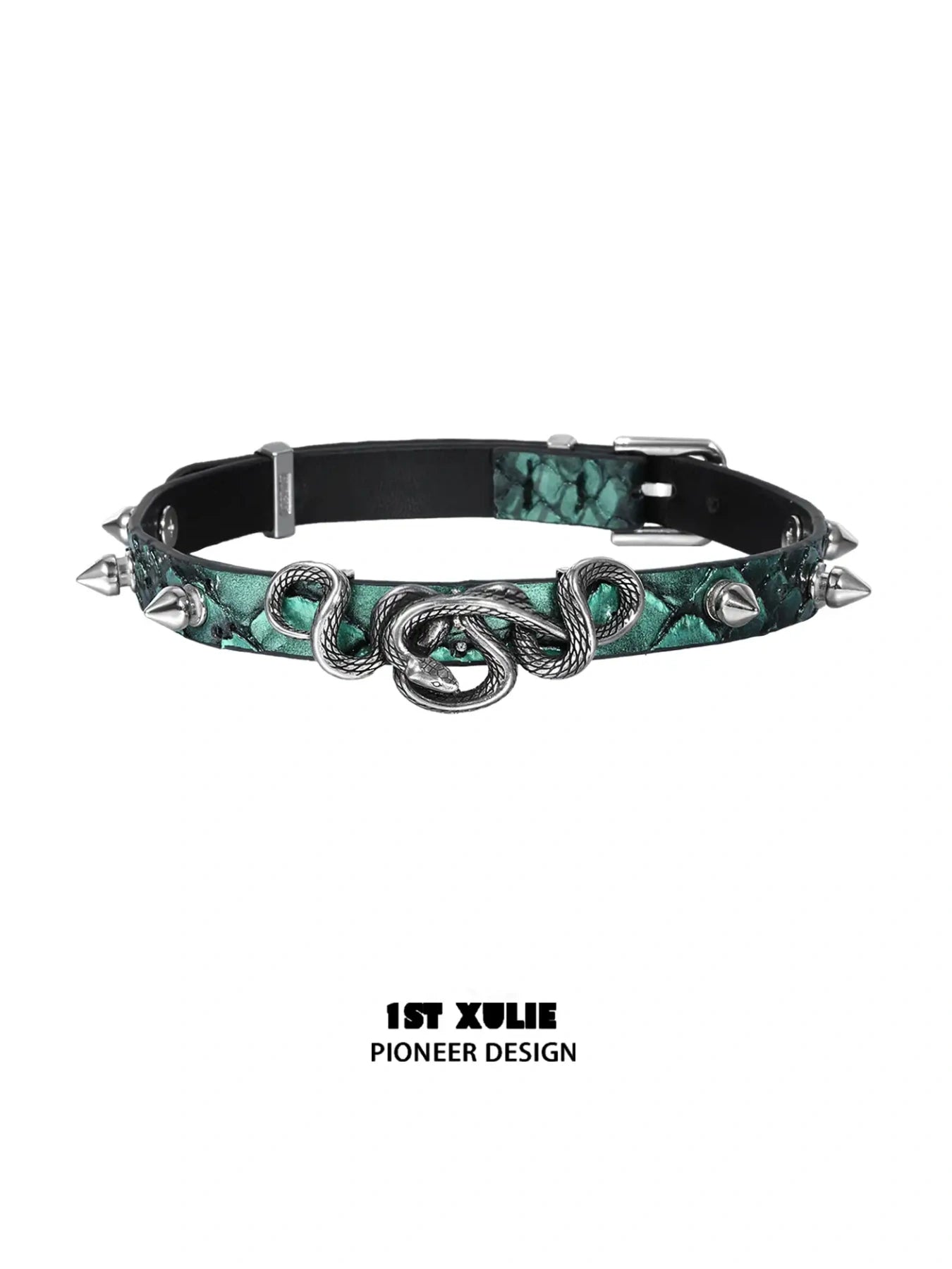 18k Gold Plated Snake Bite Choker Necklace with Leather Rivets - Gothic Punk Jewelry for Women, Perfect for Concerts, Halloween & Alternative Fashion