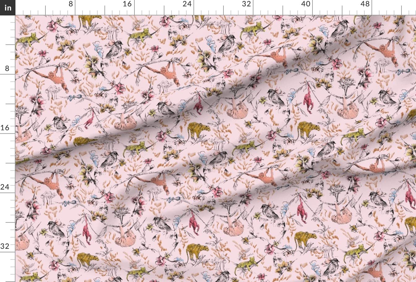 Pink Chinoiserie Monkey Sloth Tiger Cheetah Jungle Tropical Animal Print Minky Fabric - Soft Fat Quarter for Sewing Baby Blankets, Quilt Backing & Plush Toys - Perfect for Nursery Decor, DIY Projects & Home Crafts