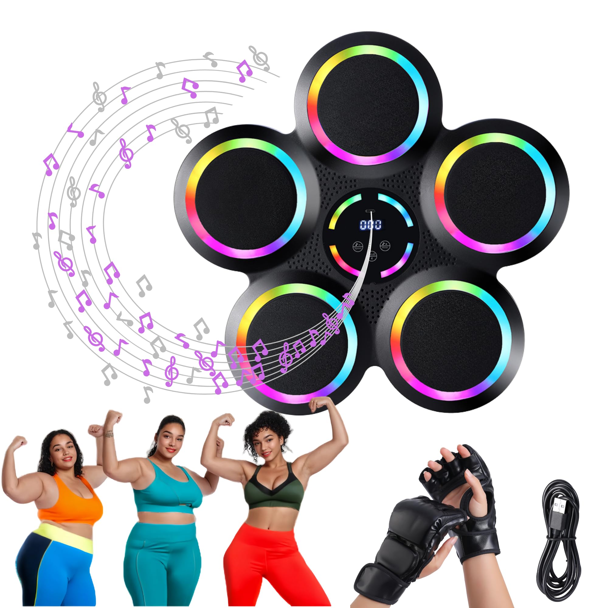 Bluetooth Boxing Machine with LED Lights - Interactive Smart Wall Mounted Boxing Equipment with Gloves | Home Gym Workout & Fitness Training