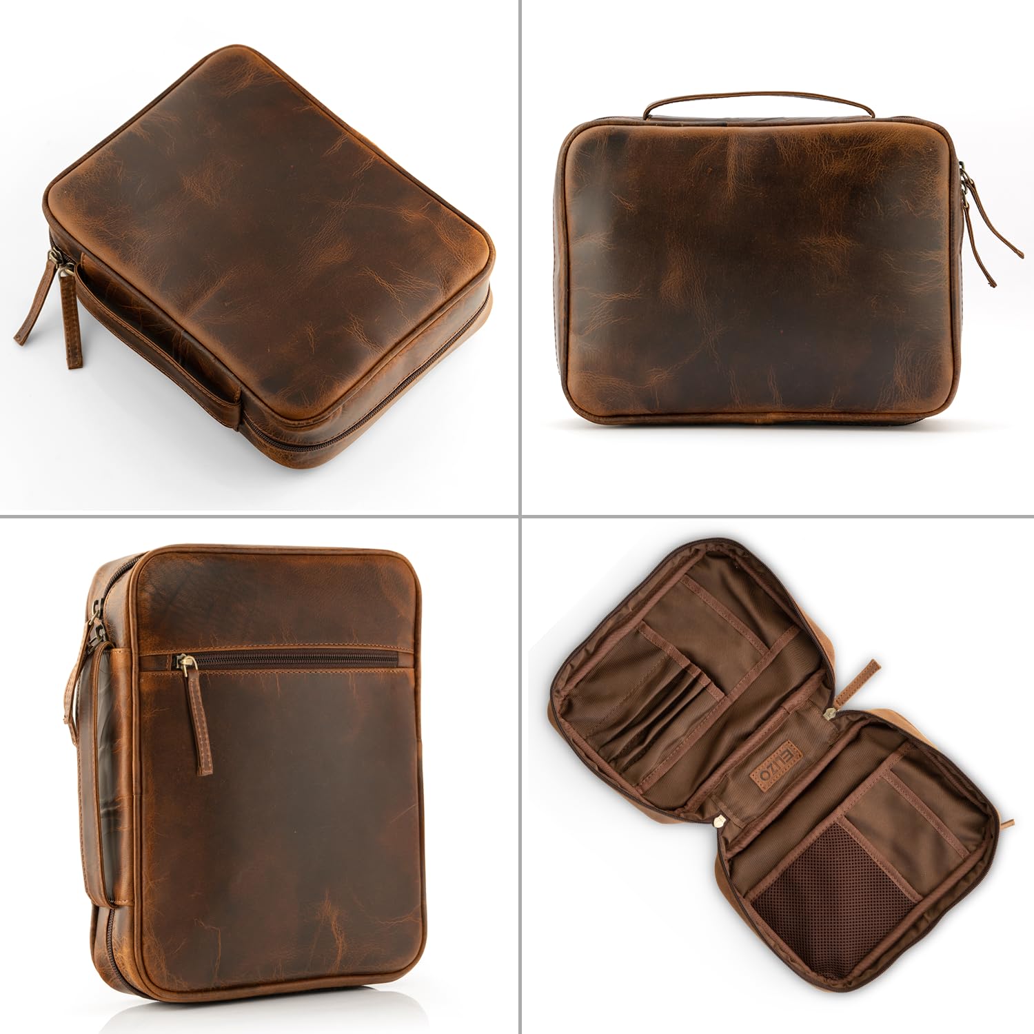 ELIZO Genuine Leather Bible Cover for Men & Women - Large Zippered Book Cover with Bookmark - Church Bag & Religious Gift for Bible Study, Travel & Worship