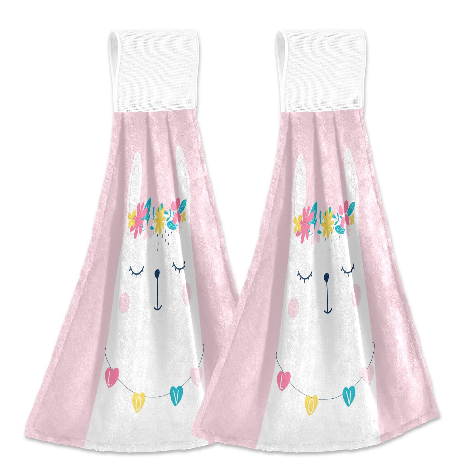 Cute White Llama Kitchen Towels - 2 Pack Hanging Dish Cloths for Home Decor & Gifts