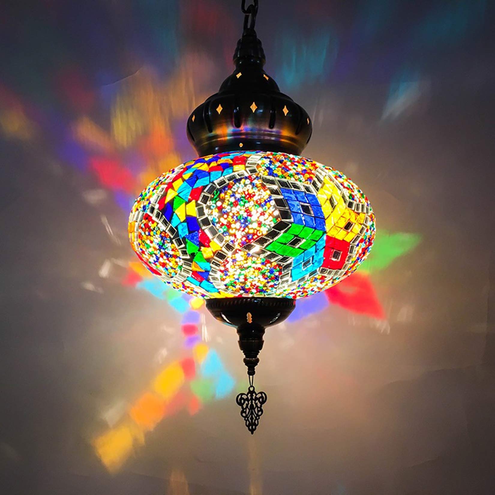 Handmade Moroccan Glass Mosaic Chandelier - 10 Inch Turkish Pendant Lamp with Classic Design for Ceiling Hanging - Perfect for Kitchen Island, Dining Room, Bar, and Shop Decor - Adds Elegant Ambiance to Your Home or Commercial Space