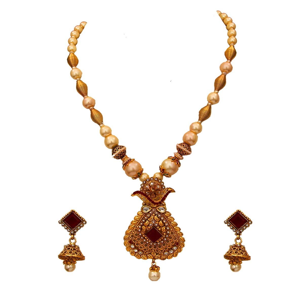 18K Gold Plated Handmade Beaded Wedding Necklace & Earrings Set - Traditional Bridal Jewelry for Women & Girls | Perfect for Weddings, Parties & Special Occasions