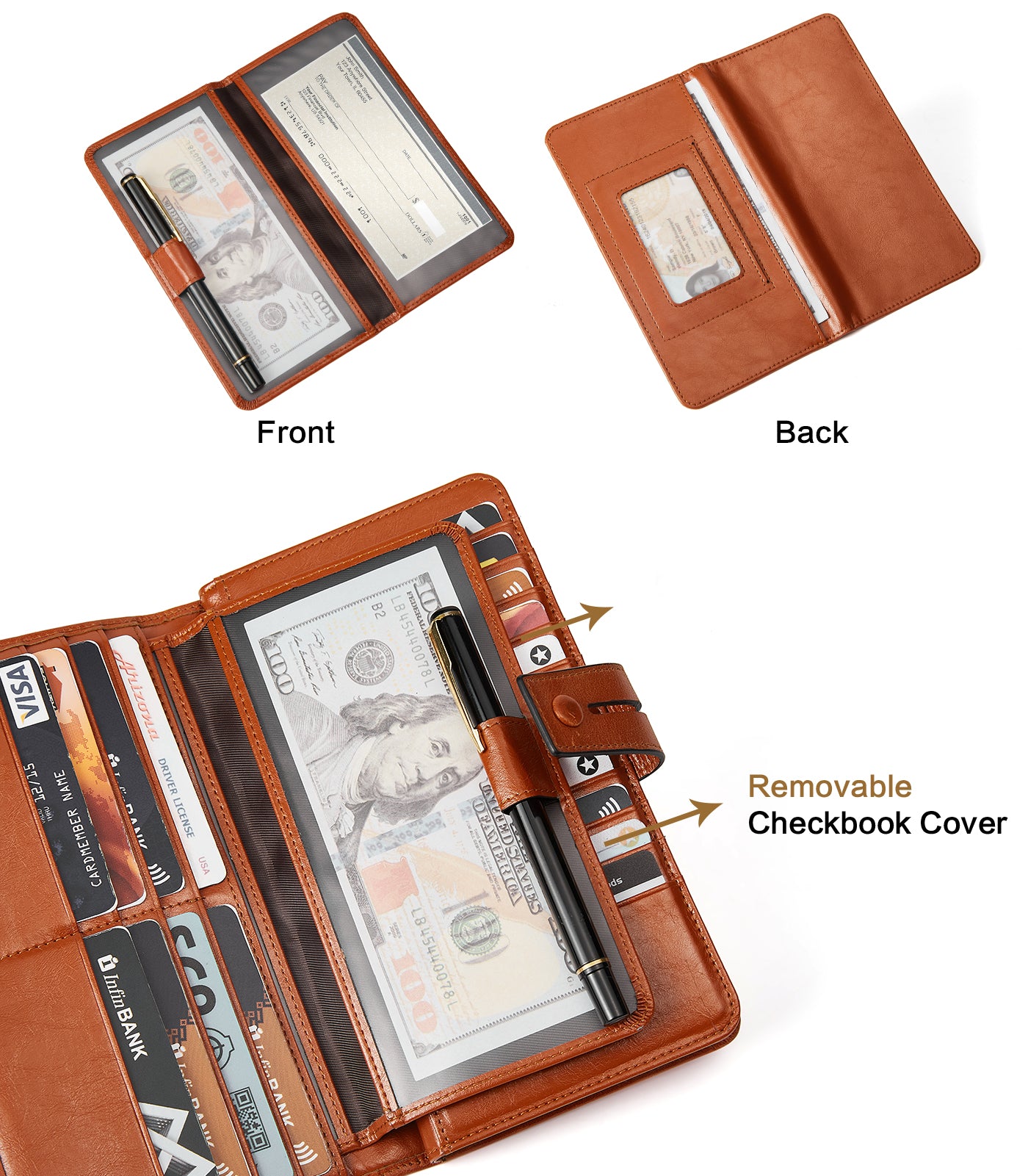 Lnna Checkbook Wallet Cash Clutch Purse for Women - Slim RFID Blocking Leather Checkbook Cover with Zipper Pocket - Perfect for Business, Travel, and Everyday Use