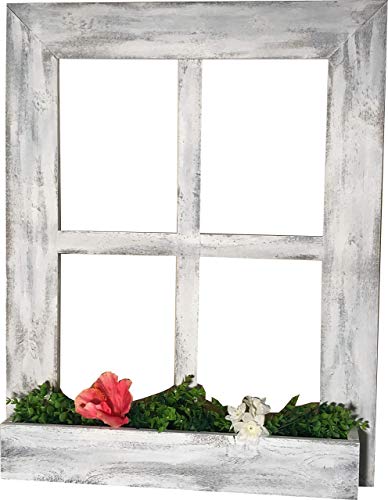 Vintage Distressed Window Frame Planter Box - 4 Pane Farmhouse Style Rustic Home Decor for Indoor/Outdoor Plants - Perfect for Garden, Patio, Balcony & Farmhouse Decor