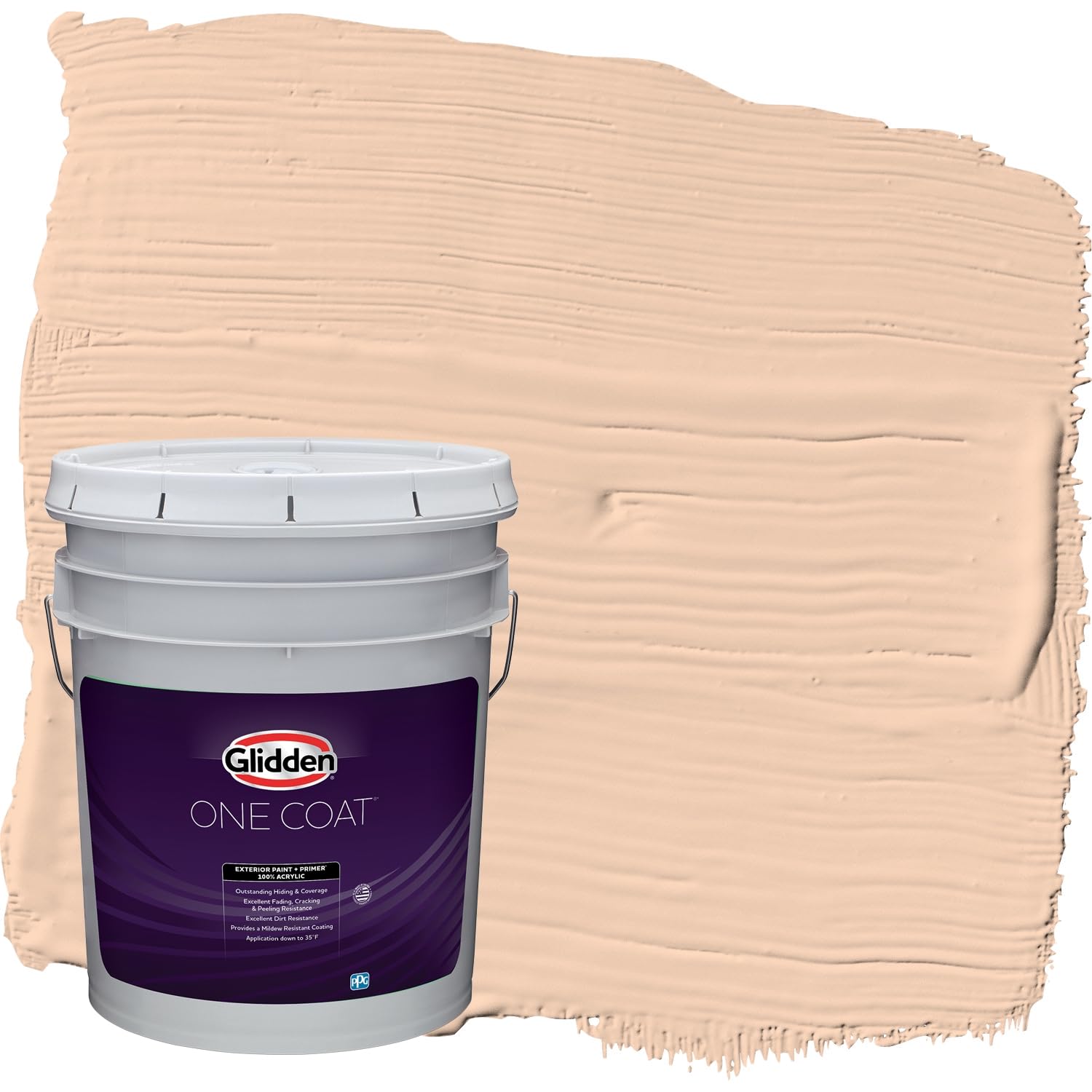 Glidden Exterior Paint and Primer in One - Peach Darling Satin Finish, 5-Gallon Bucket, Weather-Resistant for Outdoor Walls, Fences & Home Exteriors