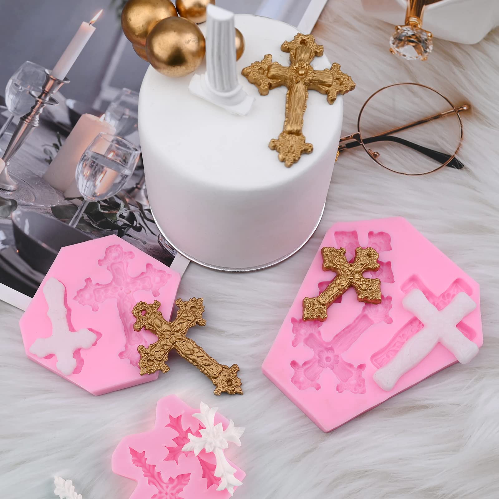 3 Pcs Silicone Cross Molds for Chocolate, Cake, Fondant, Candy, Clay, Cupcake & Candle Making - Perfect for Baptism, Easter, Christmas Decorations & DIY Crafts