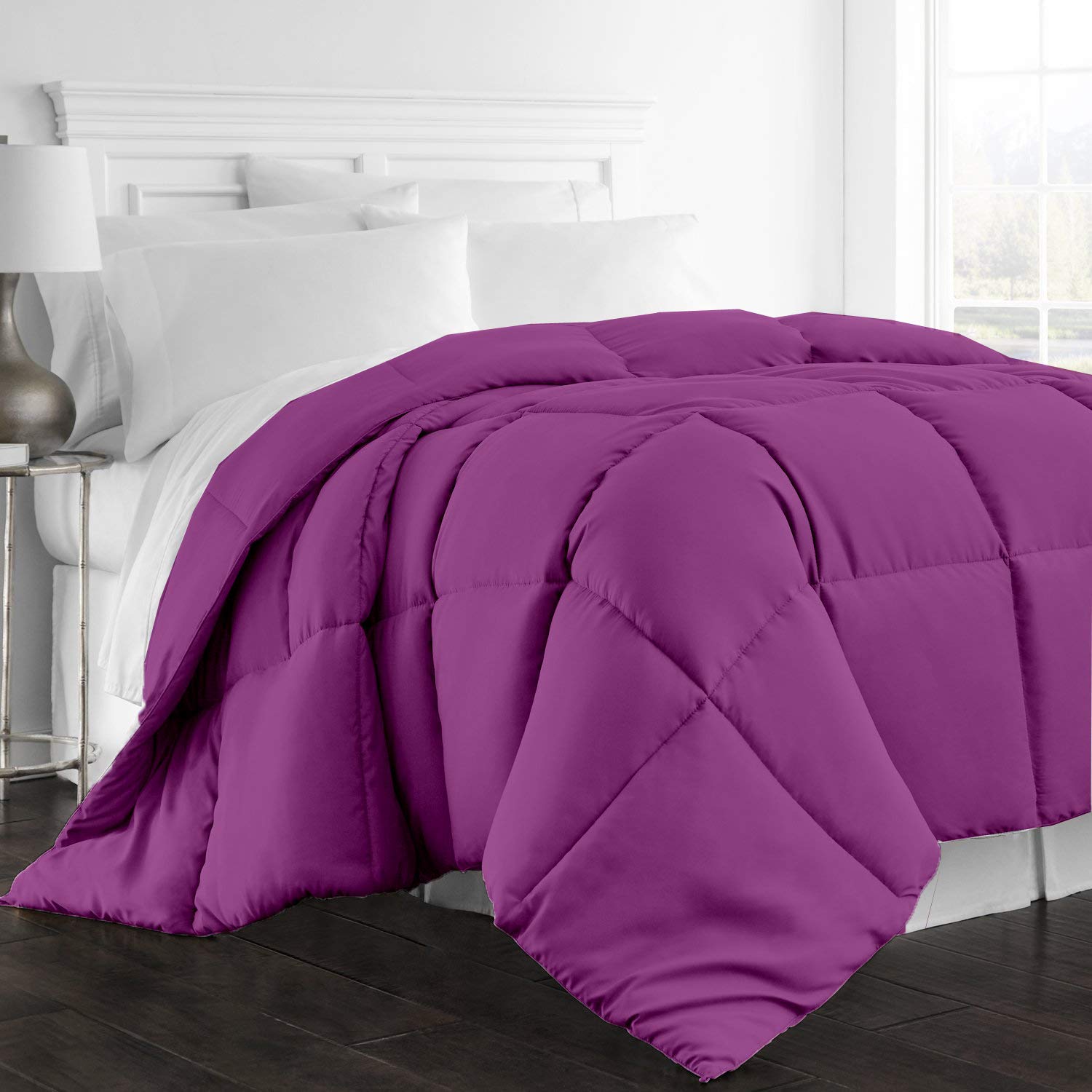 Luxury Oversized King Comforter 120x98 Inches - 100% Egyptian Cotton, 600 Thread Count, 100 GSM Fiber Fill - Machine Washable Purple Solid Bedding - Perfect for Hotels, Guest Rooms & Master Bedrooms