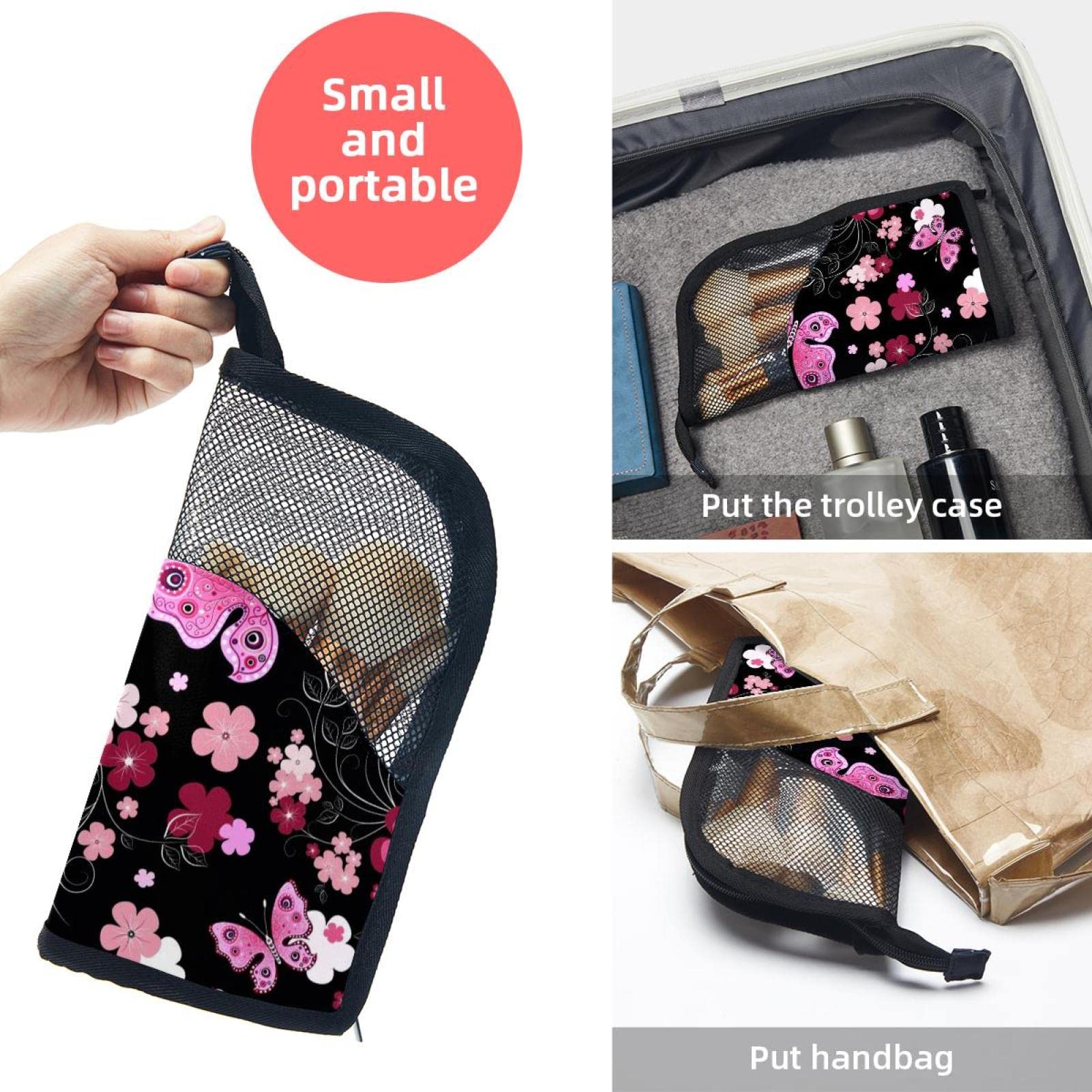 Floral Pink Flowers & Butterflies Makeup Brush Organizer Bag with 12 Brushes - Portable Travel Cosmetic Brush Holder Case for Professional Makeup Artists & Beauty Lovers (Perfect for Home, Travel & Salon Use)