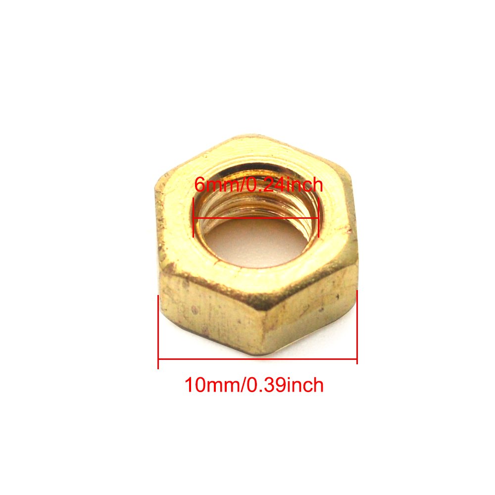 50Pcs M6 Brass Hex Nuts - Metric Fine Thread Internal Hexagon Hardware Nuts for Furniture, Electronics & DIY Projects - Corrosion Resistant Brass Fasteners