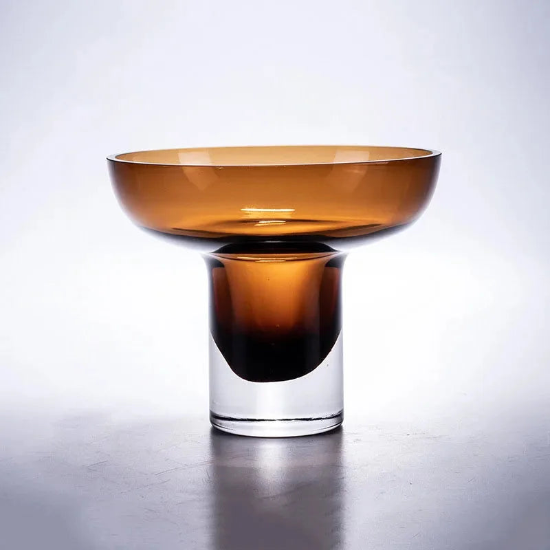Amber Glow Pedestal Vase - Handcrafted Glass Centerpiece for Home Decor, Wedding, Dining Table & Living Room Decorations