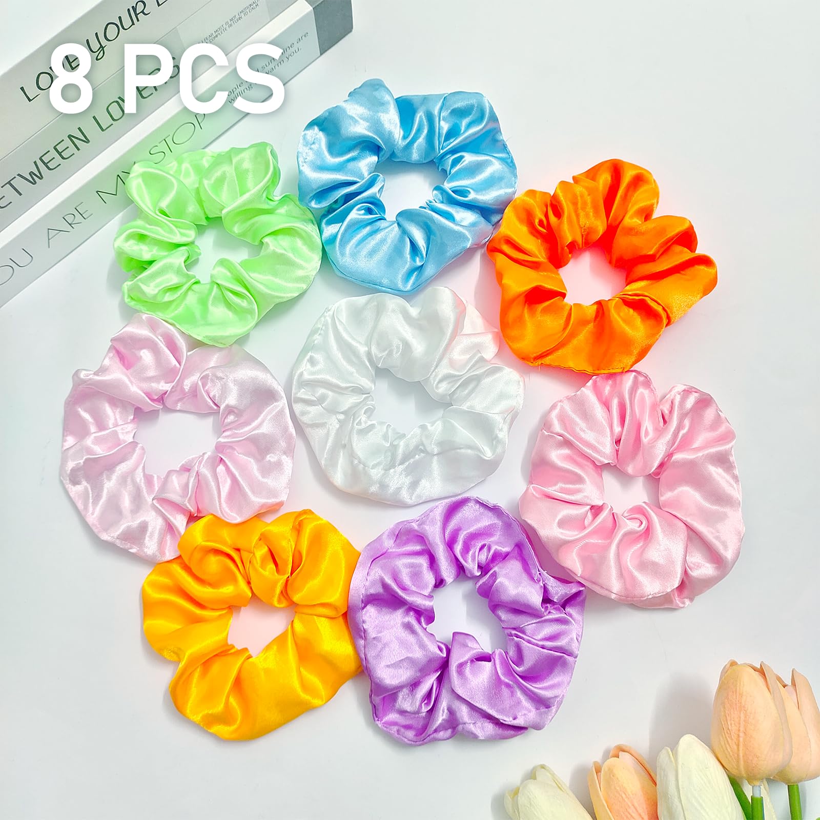 8PCS LED Light Up Scrunchies for Girls - Glow in the Dark Hair Accessories with 3 Lighting Modes, Satin Hair Bands for Birthday Parties, Rave, Festivals & Sleepovers - Perfect for Nighttime Events, Concerts and Glow Parties