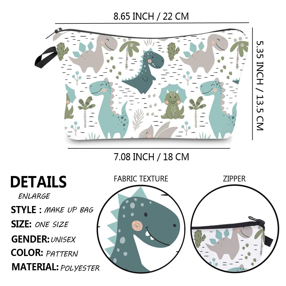 Durable Waterproof Makeup Bag for Women - Cute Dinosaur Print Cosmetic Organizer - Perfect for Travel, Gym, and Everyday Use