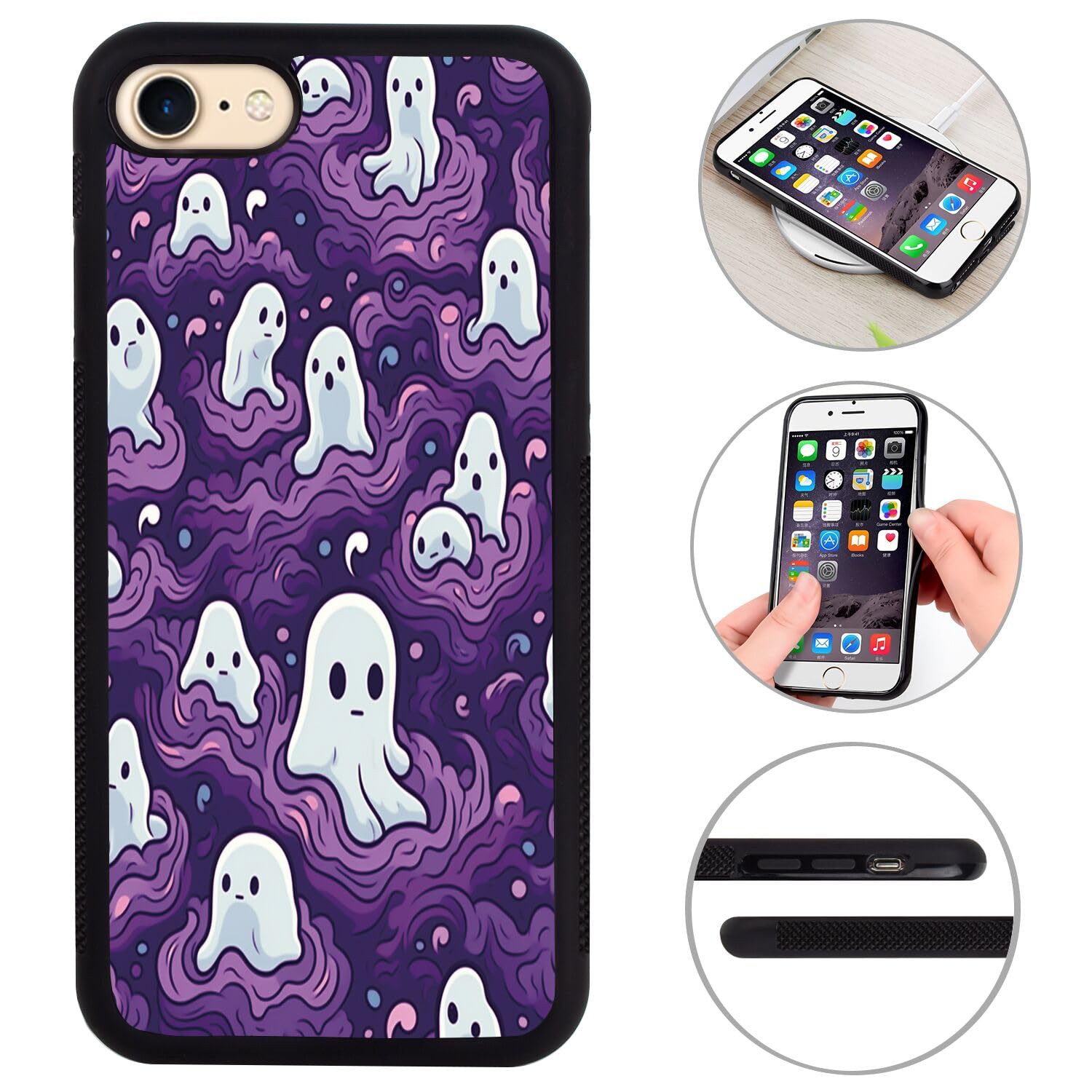 Shockproof Ghost Pattern Phone Case for iPhone 7/8/SE - Protective Hard PC Cover with Soft Bumper | Lightweight & Durable | Perfect for Outdoor Activities, Travel & Daily Protection