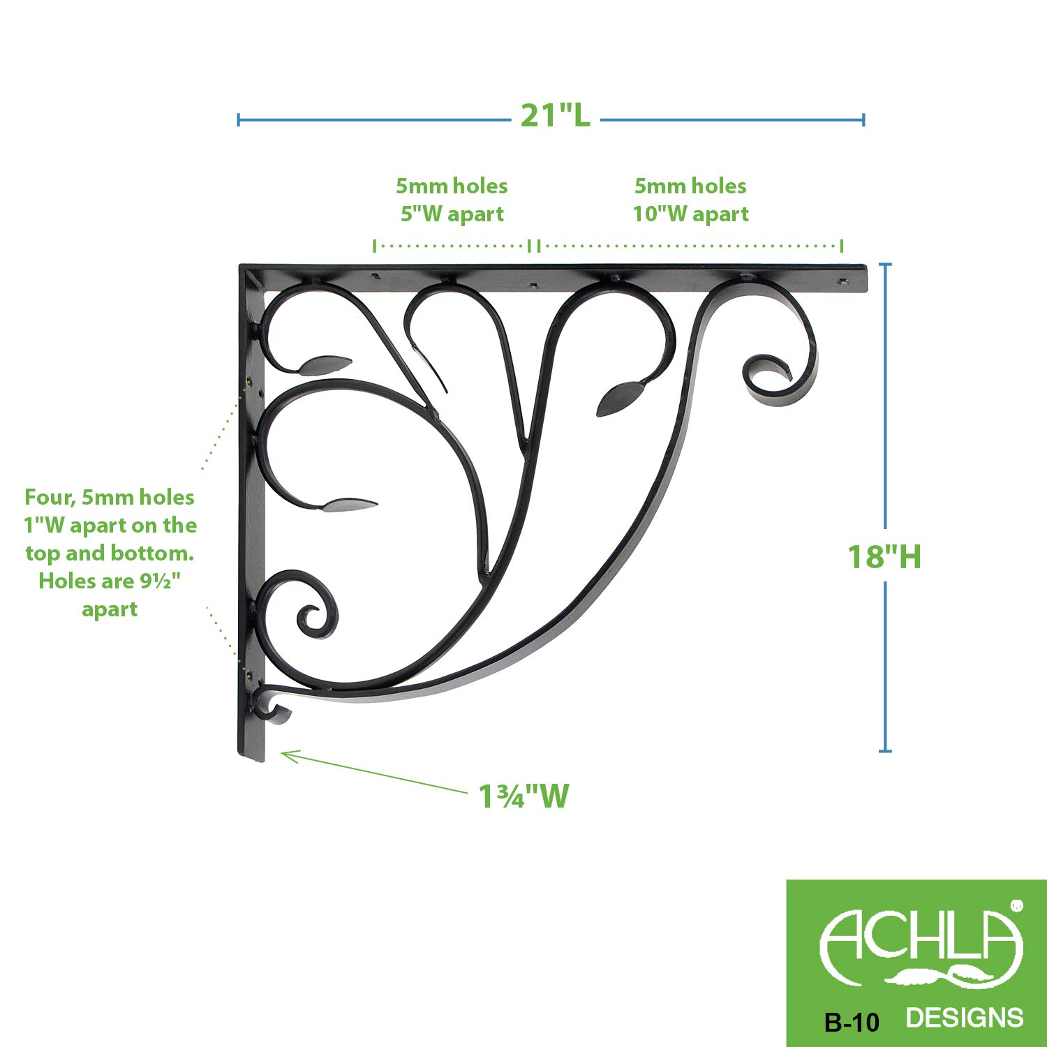 Achla Designs Wrought Iron Leafy Leaf Mailbox Shelf Bracket - Decorative Wall Mount for Mail Organizer, Keys & Home Decor