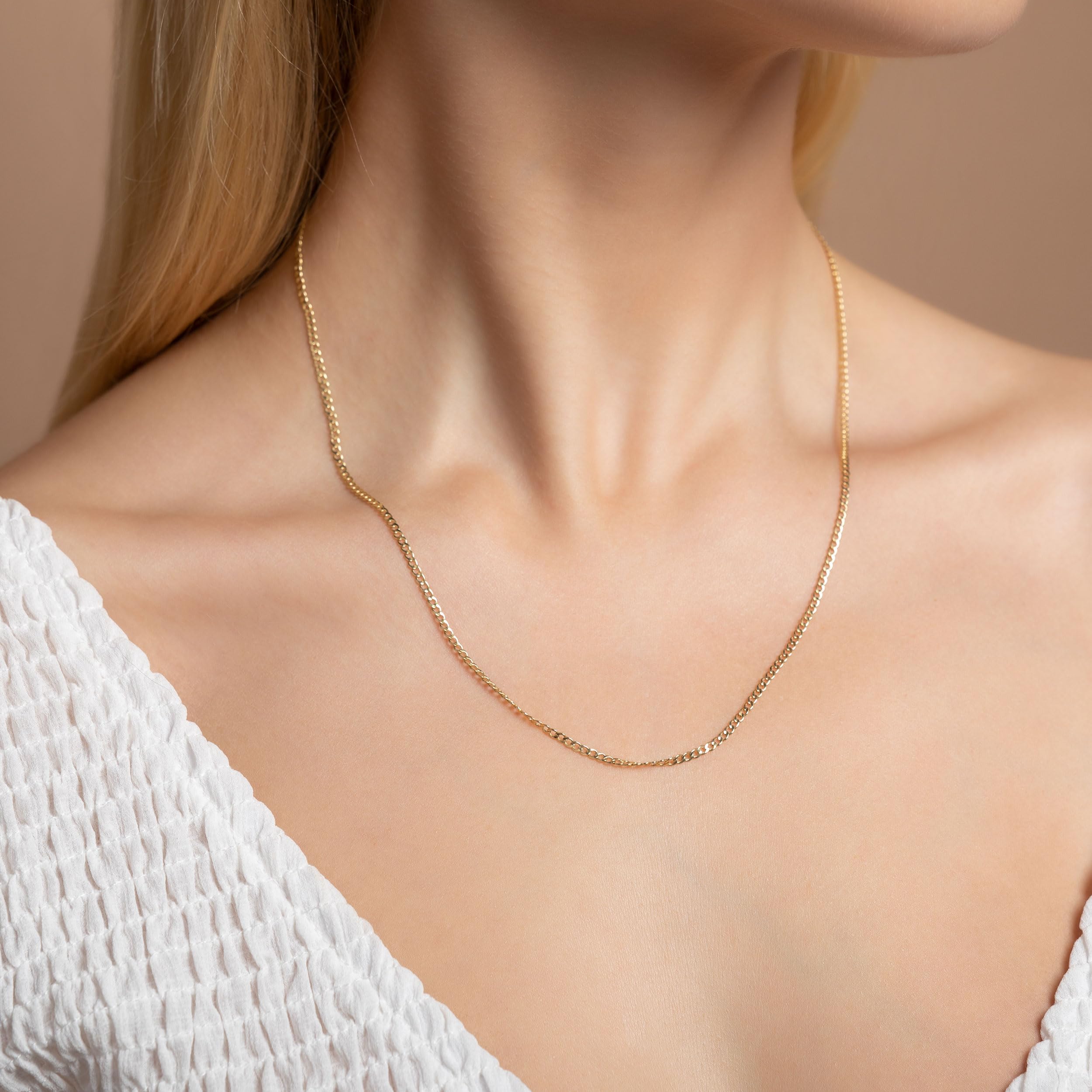 14K Gold Cuban Link Chain Necklace for Men & Women - 2.0mm Thick Curb Chain - Available in 14