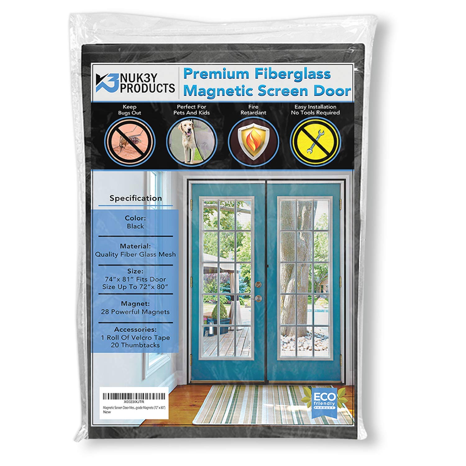 Upgraded Magnetic Screen Door Mesh Curtain - Fiberglass Design with Full Frame & Strong Velcro (72