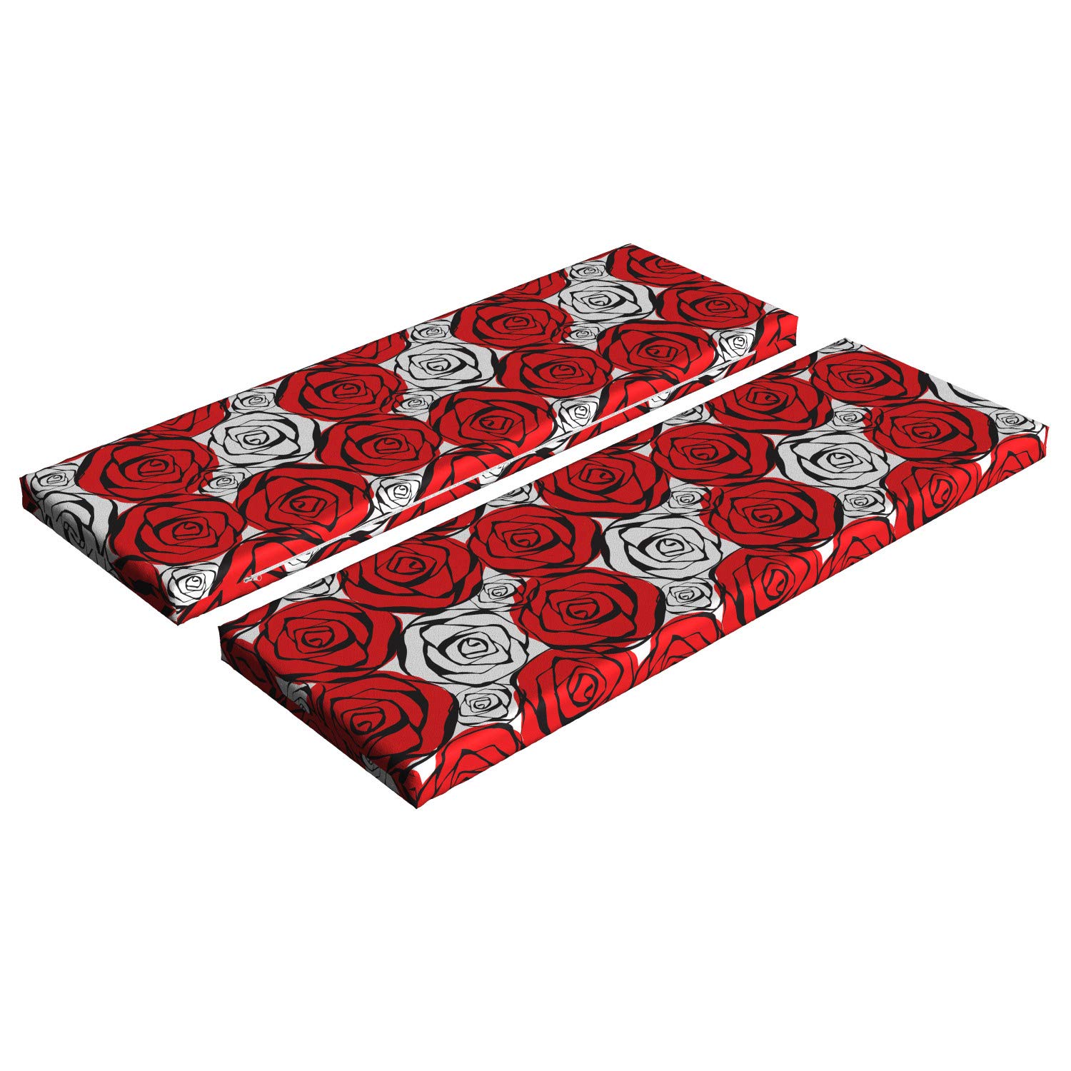 Ambesonne 2-Piece Red and Black Bench Cushion Set - Vintage Rose Pattern with Black Outlines, 45
