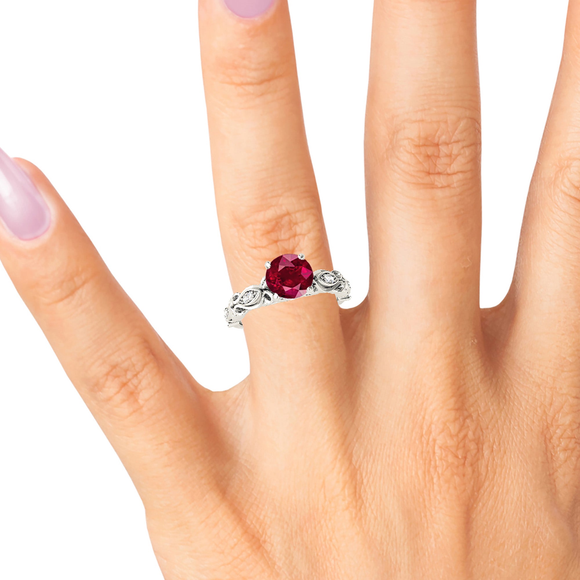 1.80 Carat Genuine Solitaire Ruby Ring with Diamond Band - Elegant Engagement, Anniversary & Special Occasion Jewelry Gift for Women