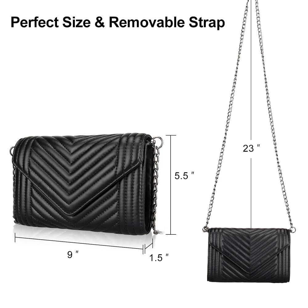 Stylish Black Leather Quilted Crossbody Bag for Women - Fashionable Chain Shoulder Purse with Phone Wallet Strap (Fits iPhone) - Perfect for Work, Travel & Everyday Use