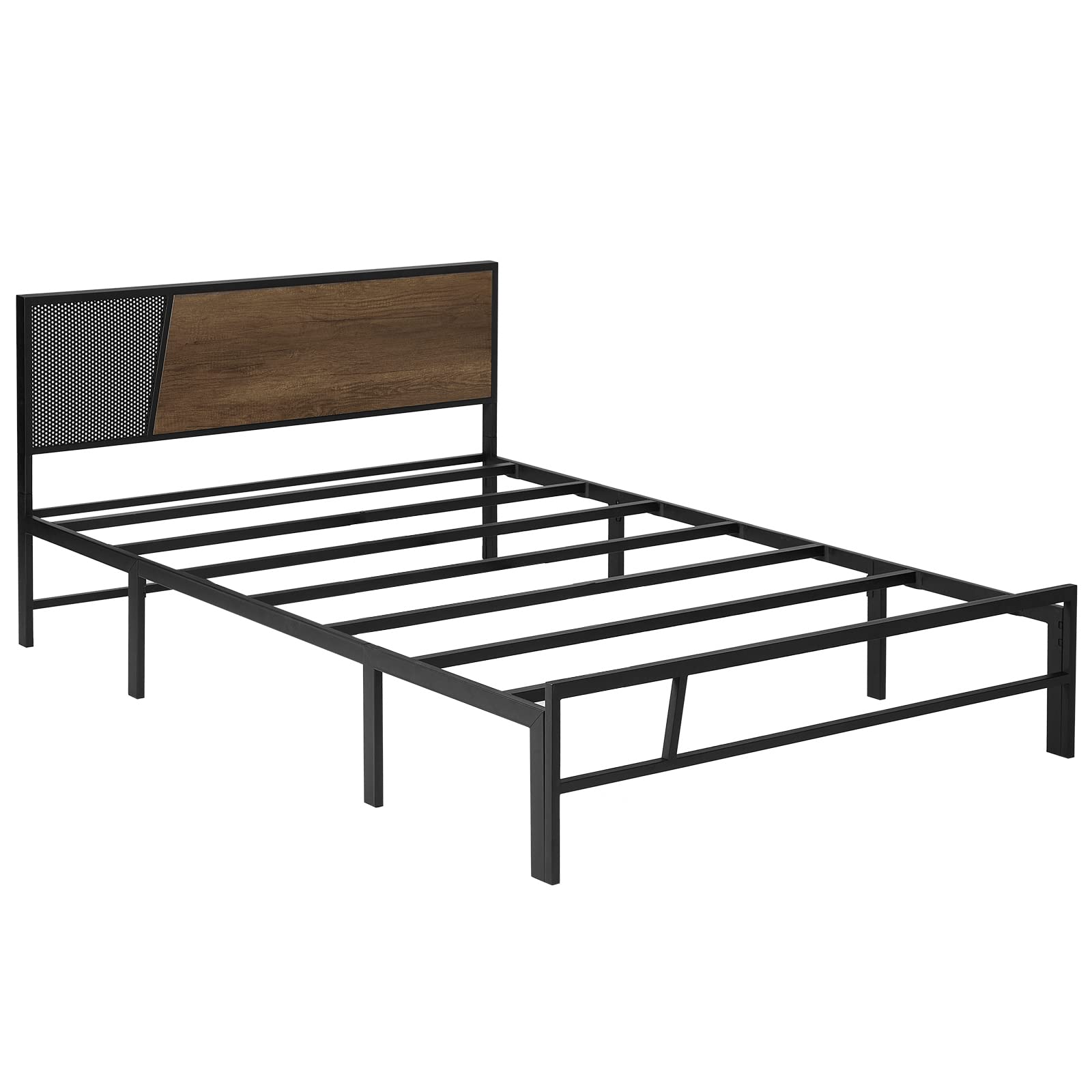 Alecono Heavy Duty Metal Bed Frame with Wood Headboard - Sturdy Steel Platform for Mattress, No Box Spring Needed - Perfect for Master Bedrooms