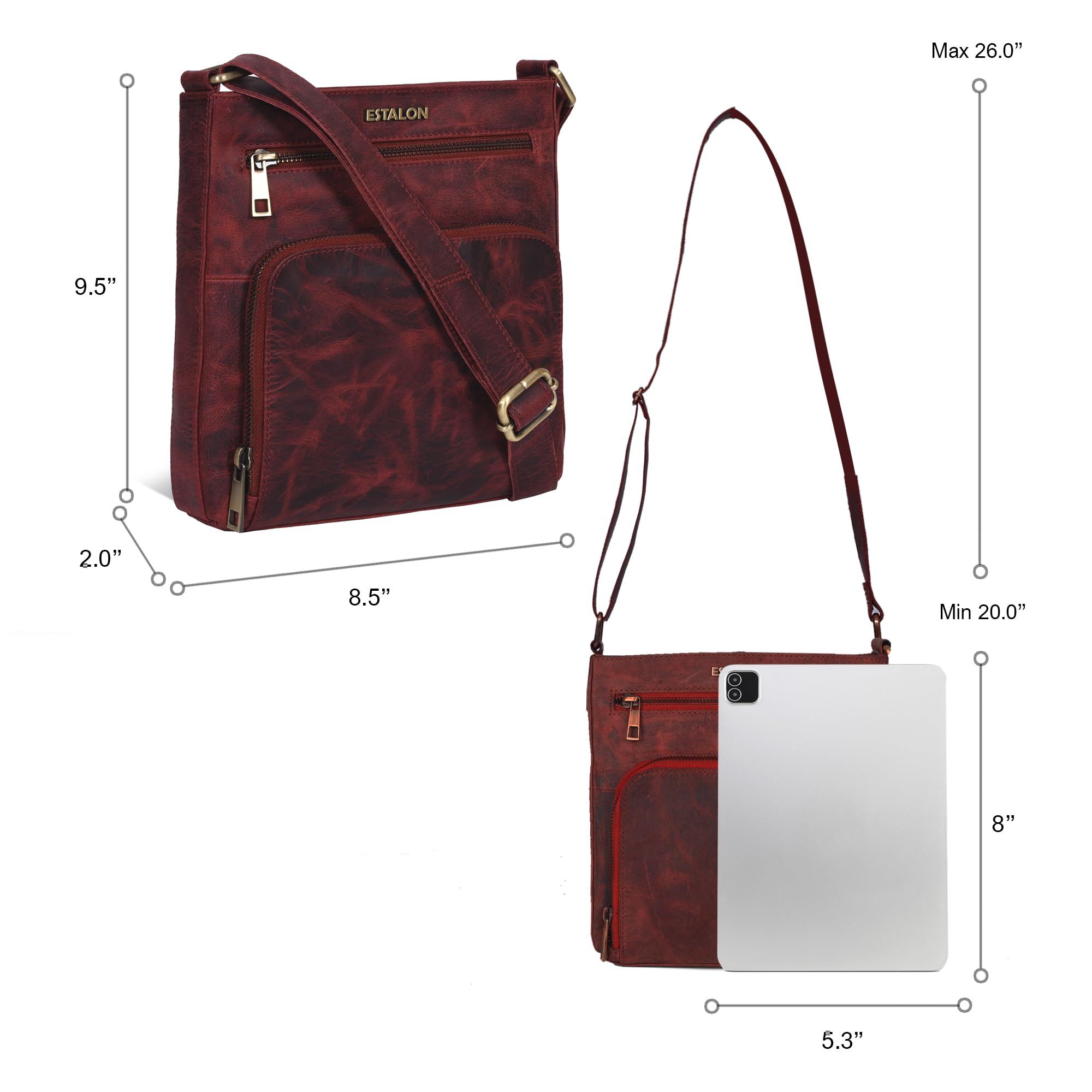 ESTALON Genuine Leather Crossbody Bag for Women - Adjustable Shoulder Strap, Medium Size Purse - Perfect for Work, Travel & Everyday Use