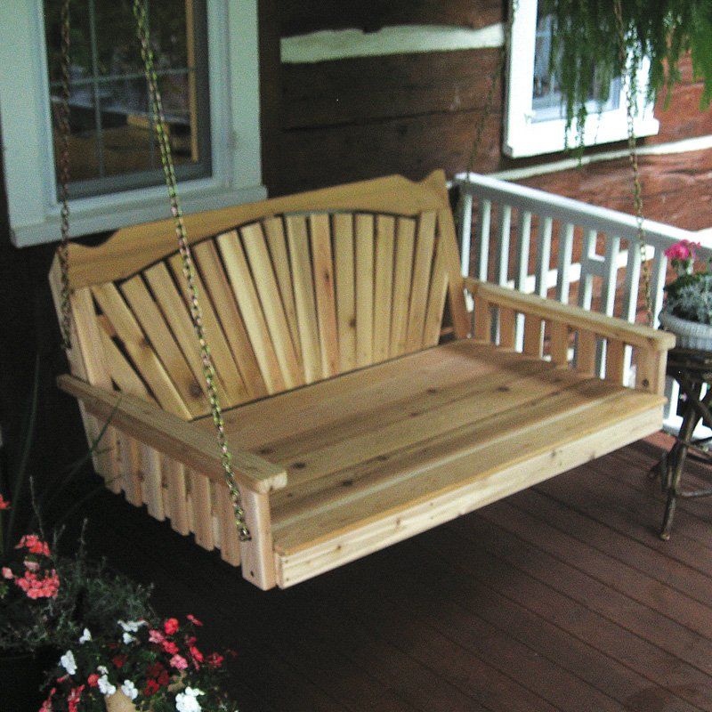 A & L Furniture Cedar Fanback Swingbed - Outdoor Porch Swing Bed with Canopy for Patio, Garden, Backyard Relaxation