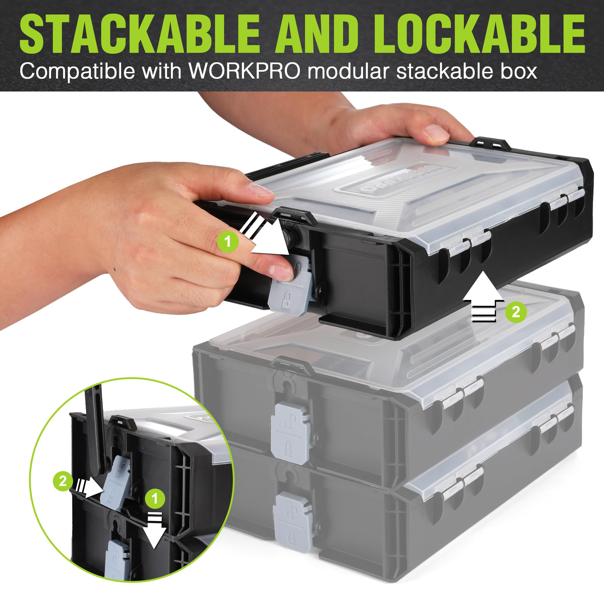 WORKPRO 8V Cordless Drill Driver Kit with Stackable Tool Box, 2.0Ah Battery & 3/8