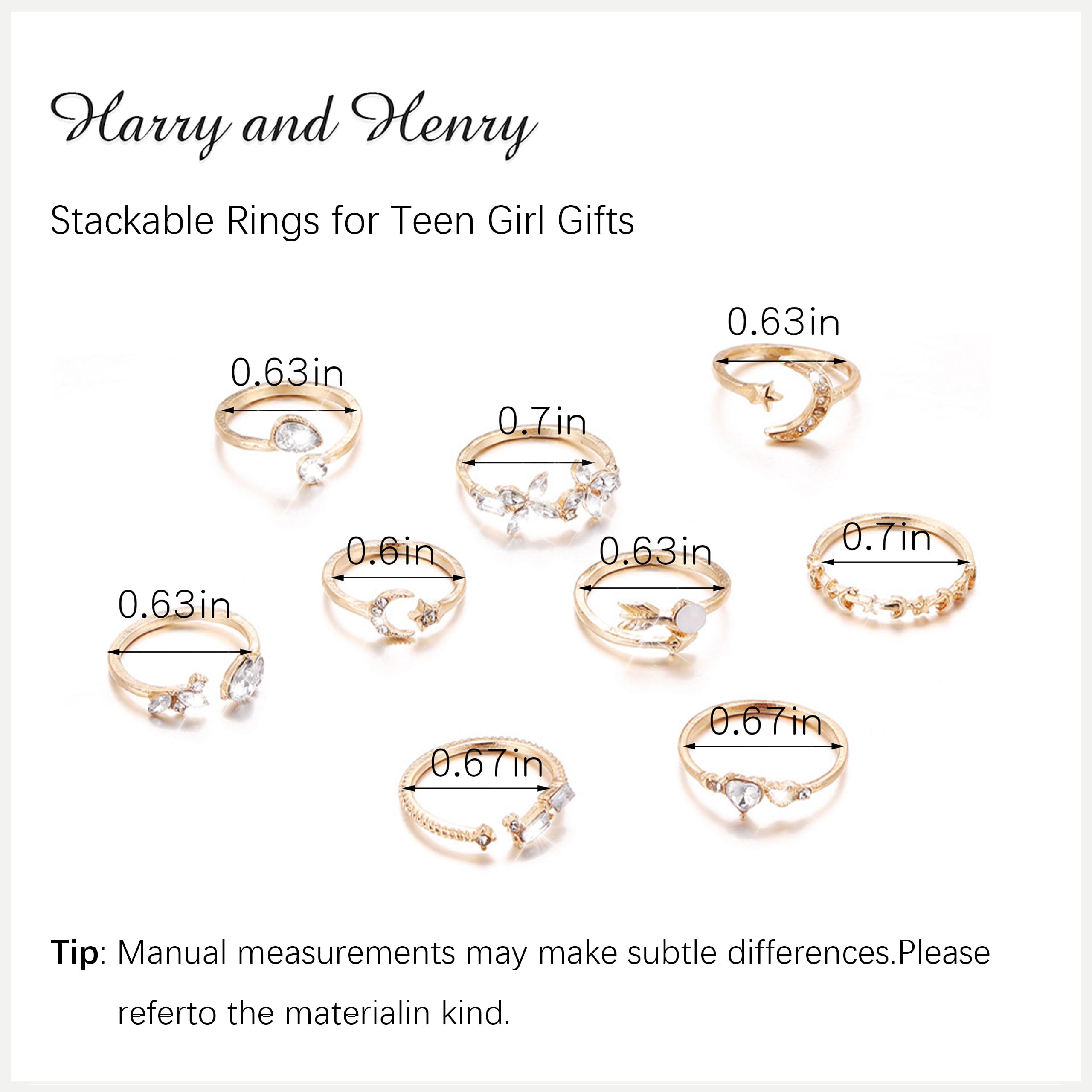 Trendy Gold Stackable Rings for Women - Boho Star Moon Heart Knuckle Rings Set - Elegant Jewelry Gift Pack for Birthday, Easter Basket Stuffers - Perfect for Layering & Everyday Wear