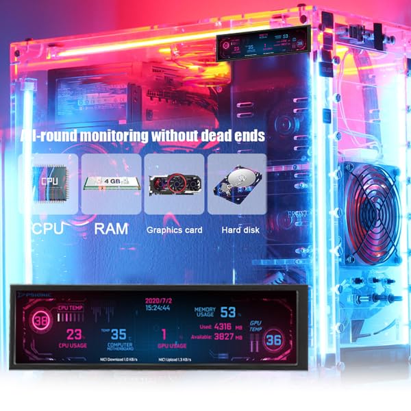 8.8 Inch PC Temperature Monitor - AIDA64 CPU GPU SSD RAM Sensor Panel with Dynamic Display for Raspberry Pi & Windows Computers | Real-Time PC Hardware Monitoring for Gaming Rigs, Workstations & ARGB Computer Cases