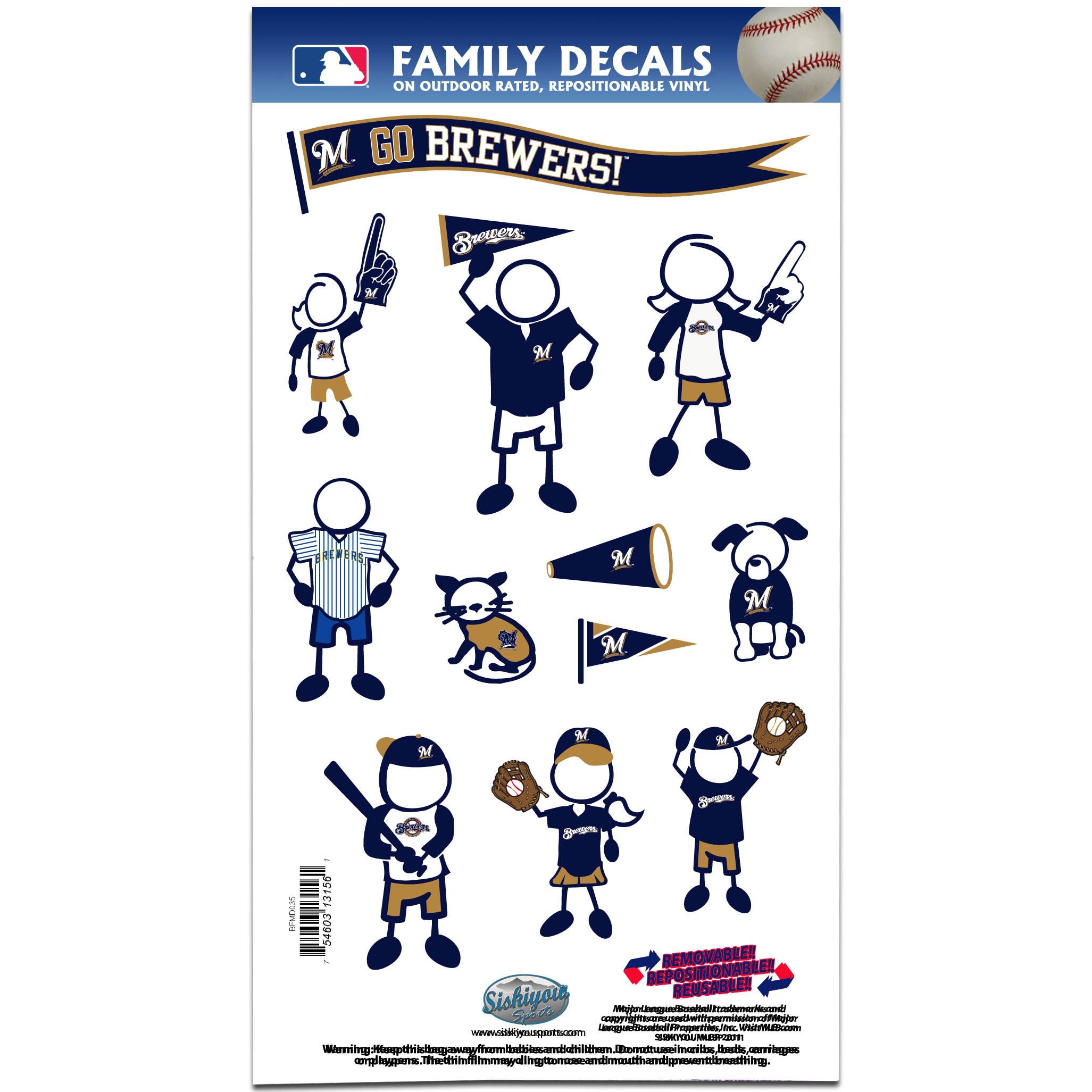 MLB Milwaukee Brewers Family Decal Set - Medium Size Vinyl Stickers for Car, Laptop, Window - Perfect for Baseball Fans & Home Decor