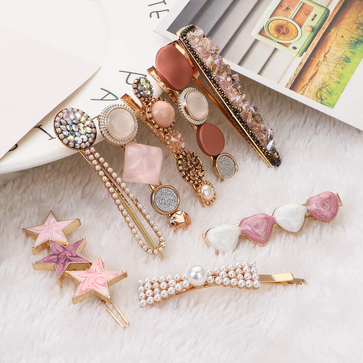 HAPPYMATES 8 PCS Pearl Hair Clips - Acrylic Hair Barrettes for Women & Girls - Elegant Hair Accessories for Parties, Weddings & Birthday Gifts - Perfect for Everyday Wear and Special Occasions