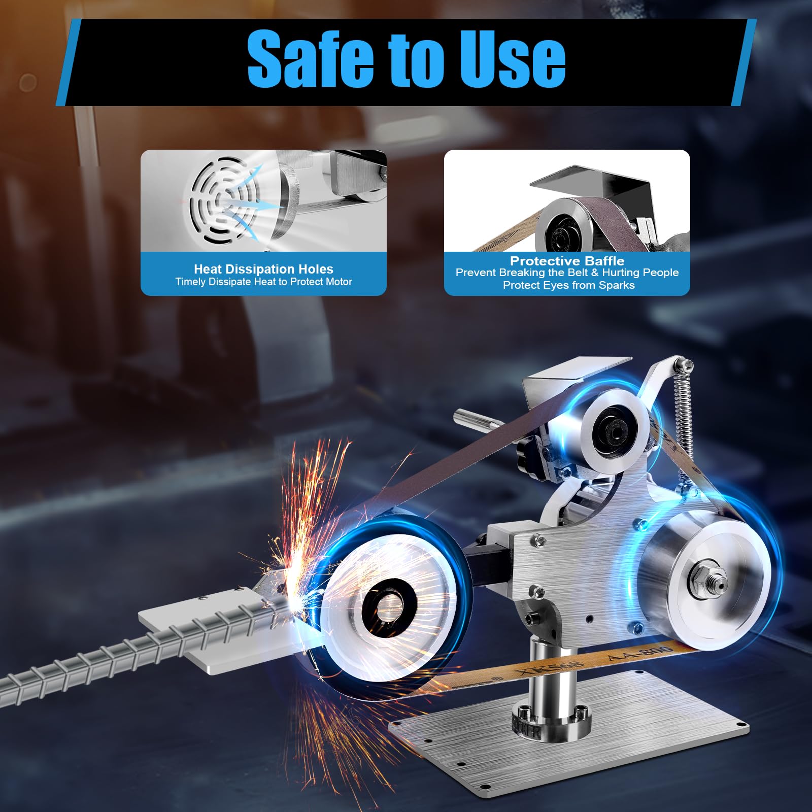 DYRABREST 550W Brushless Motor Desktop Belt Sander - Multi-Function Grinder & Polisher for Wood, Metal Sharpening - Compact Horizontal Belt Machine for Home DIY & Workshop Projects