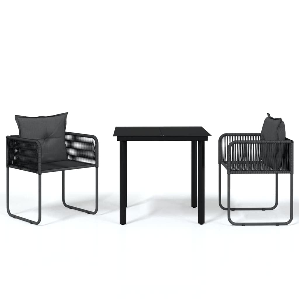 vidaXL 3-Piece Black Outdoor Patio Dining Set with Steel Frame, Water-Resistant PE Rattan & Cushions - Perfect for Backyard, Garden, and Poolside Entertaining