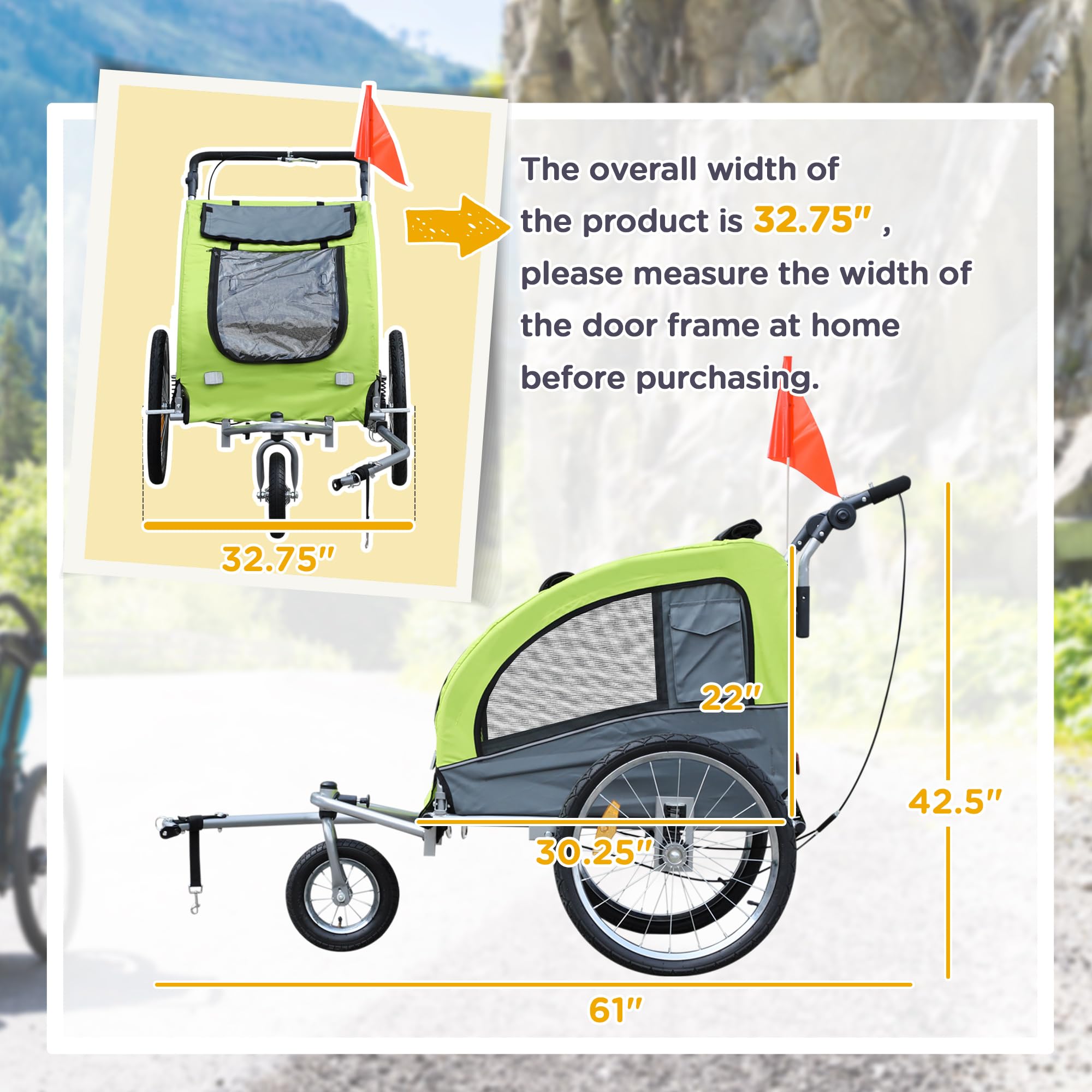 Aosom 2-in-1 Dog Bike Trailer & Pet Stroller with Canopy, Storage Pockets - Perfect for Cycling, Jogging, and Outdoor Adventures with Your Pet