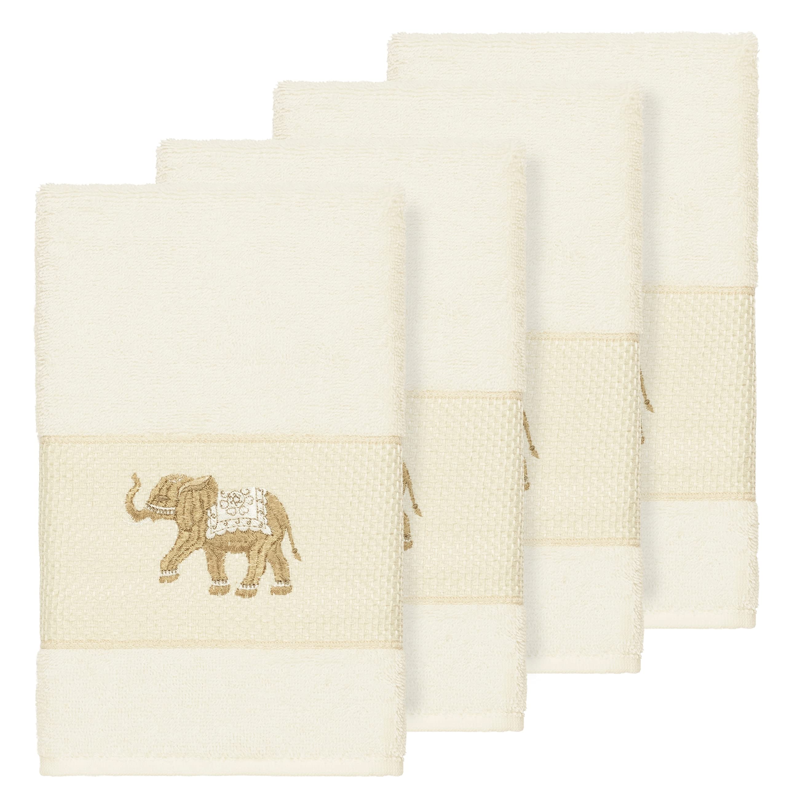 Premium Turkish Cotton 4-Piece Embroidered Elephant Hand Towel Set - Soft & Absorbent Bathroom Towels for Guest Bath, Spa, and Luxury Home Decor