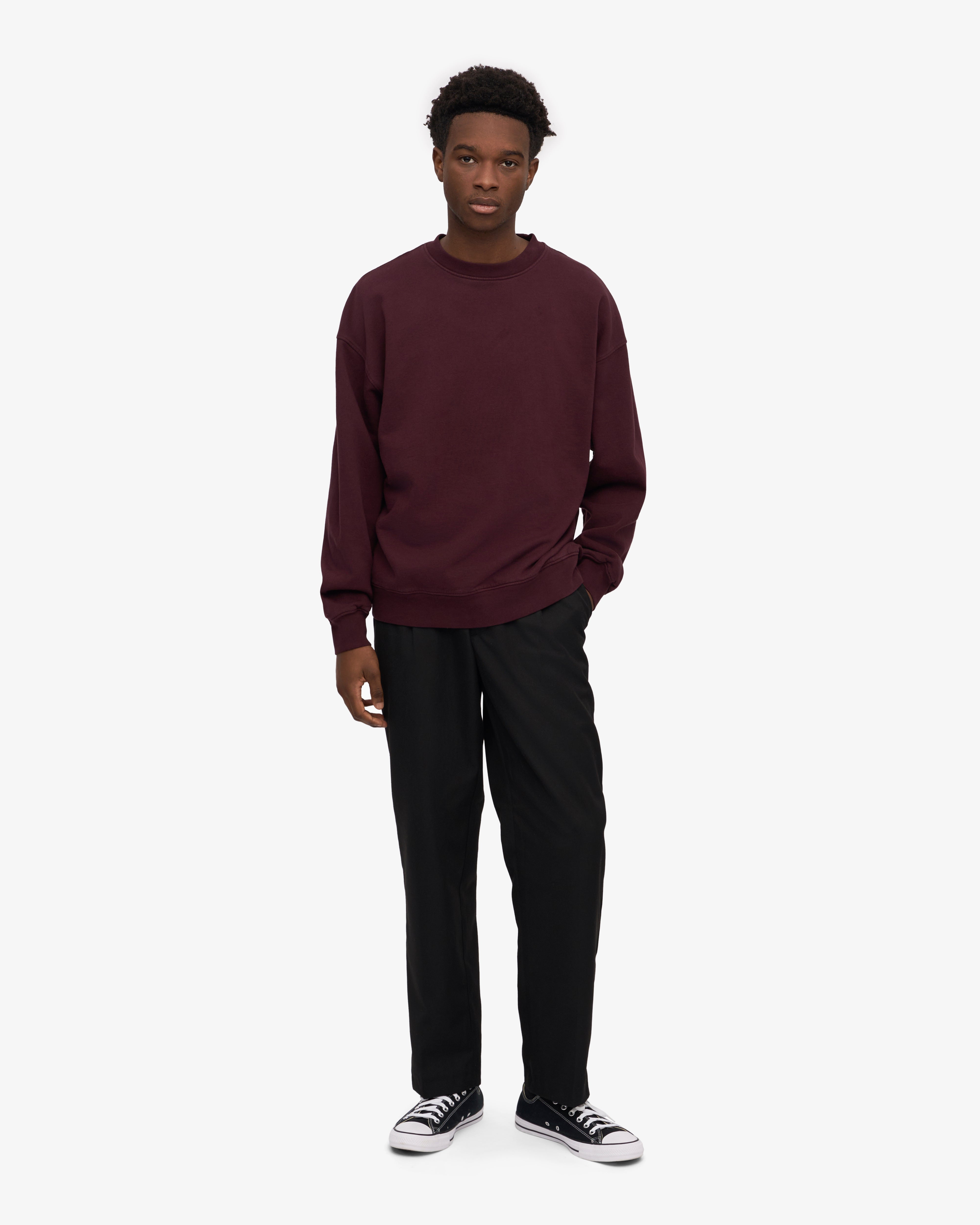 Organic Oversized Crewneck Sweatshirt in Oxblood Red - Cozy & Stylish for Casual Wear, Loungewear, and Fall Fashion