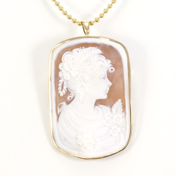 18K Yellow Gold Shell Cameo 2-Way Convertible Necklace & Brooch - Vintage Jewelry for Women, Elegant Gift for Brides, Anniversaries & Special Occasions