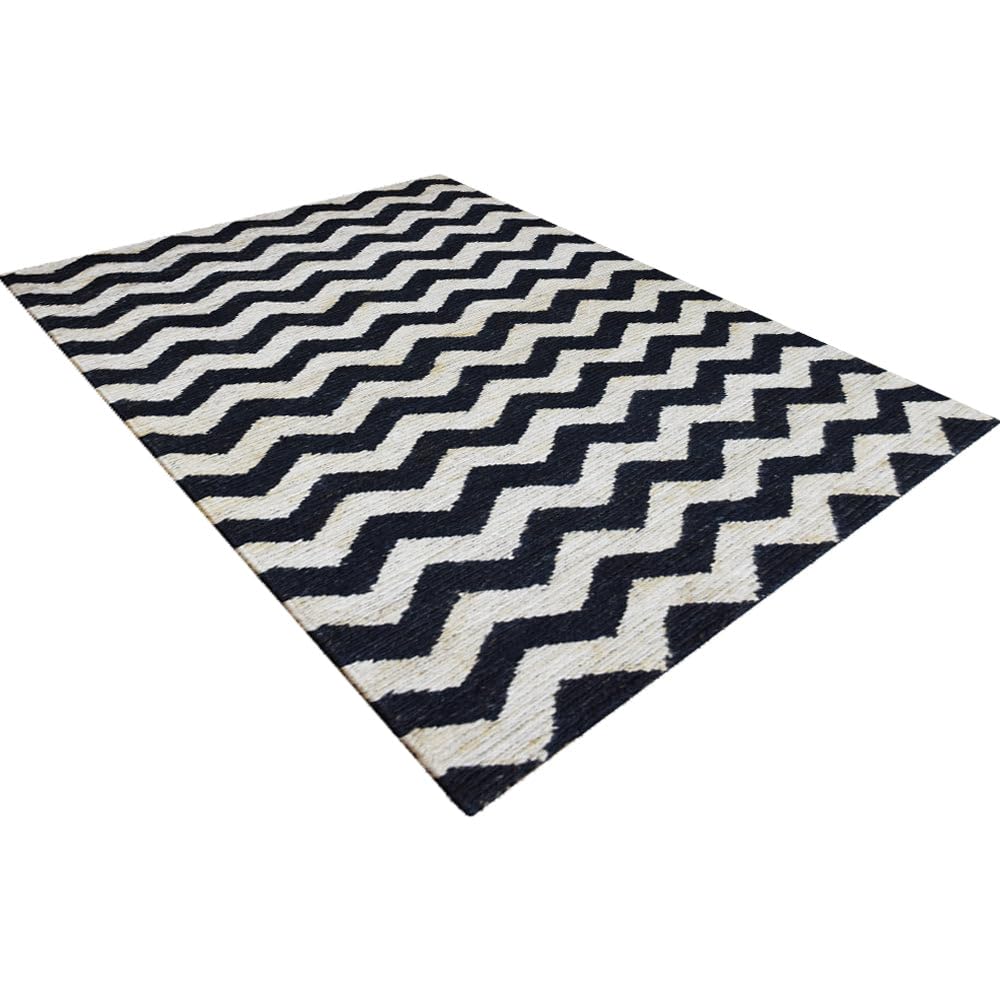 Hand Knotted SUMAK Jute Eco-Friendly Contemporary Area Rug 8'x10' Rectangle - Cream & Black High Pile Natural Fiber Rug for Living Room, Bedroom & Outdoor Use | Handmade Indoor/Outdoor Rug (J00014)