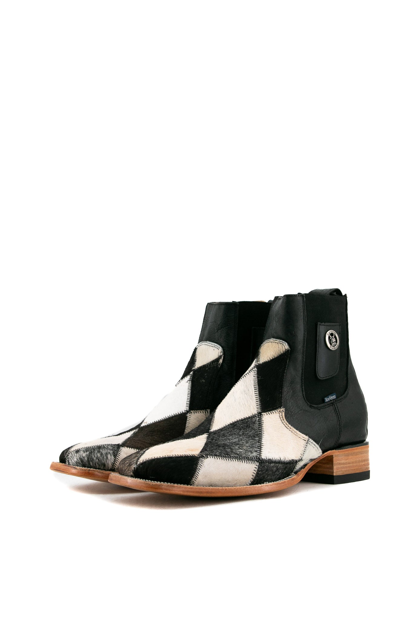 Men's Cowhide Patchwork Square Toe Ankle Boots - Size 12 (Box HM2) | Western Style Work Boots for Outdoor, Casual & Cowboy Fashion