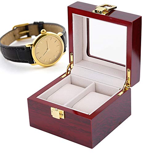 Luxury Watch Box for 2 Watches - Red PU Leather & Carbon Fiber Storage Case with Metal Clasp & Glass Window | Perfect for Travel, Gift & Jewelry Organization