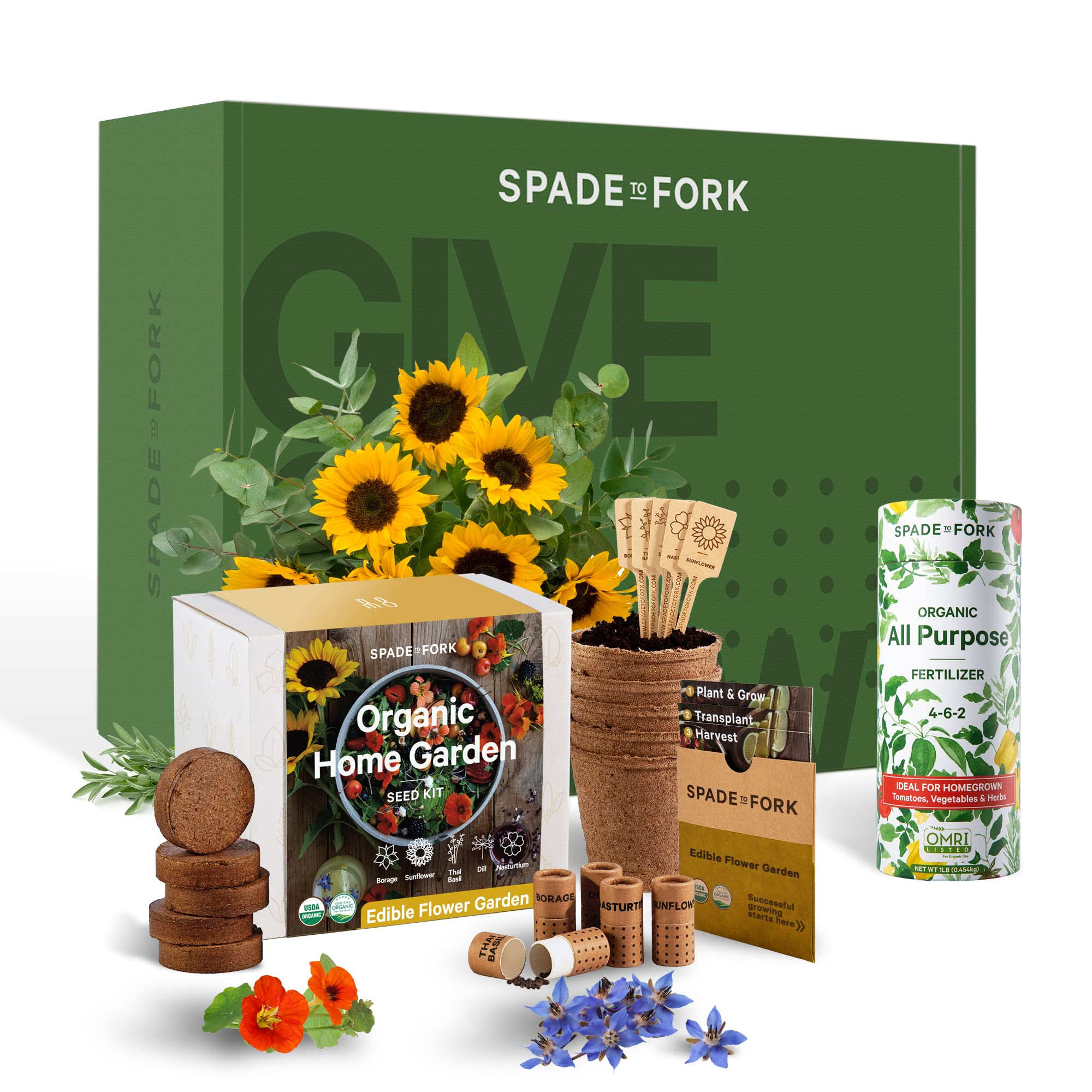 25-Piece Organic Flower Garden Kit with Fertilizer | USDA Certified Gardening Gifts for Women & Men | Indoor & Outdoor Planting Set | Perfect for Home Decor, Kitchen Gardening & Gift Giving