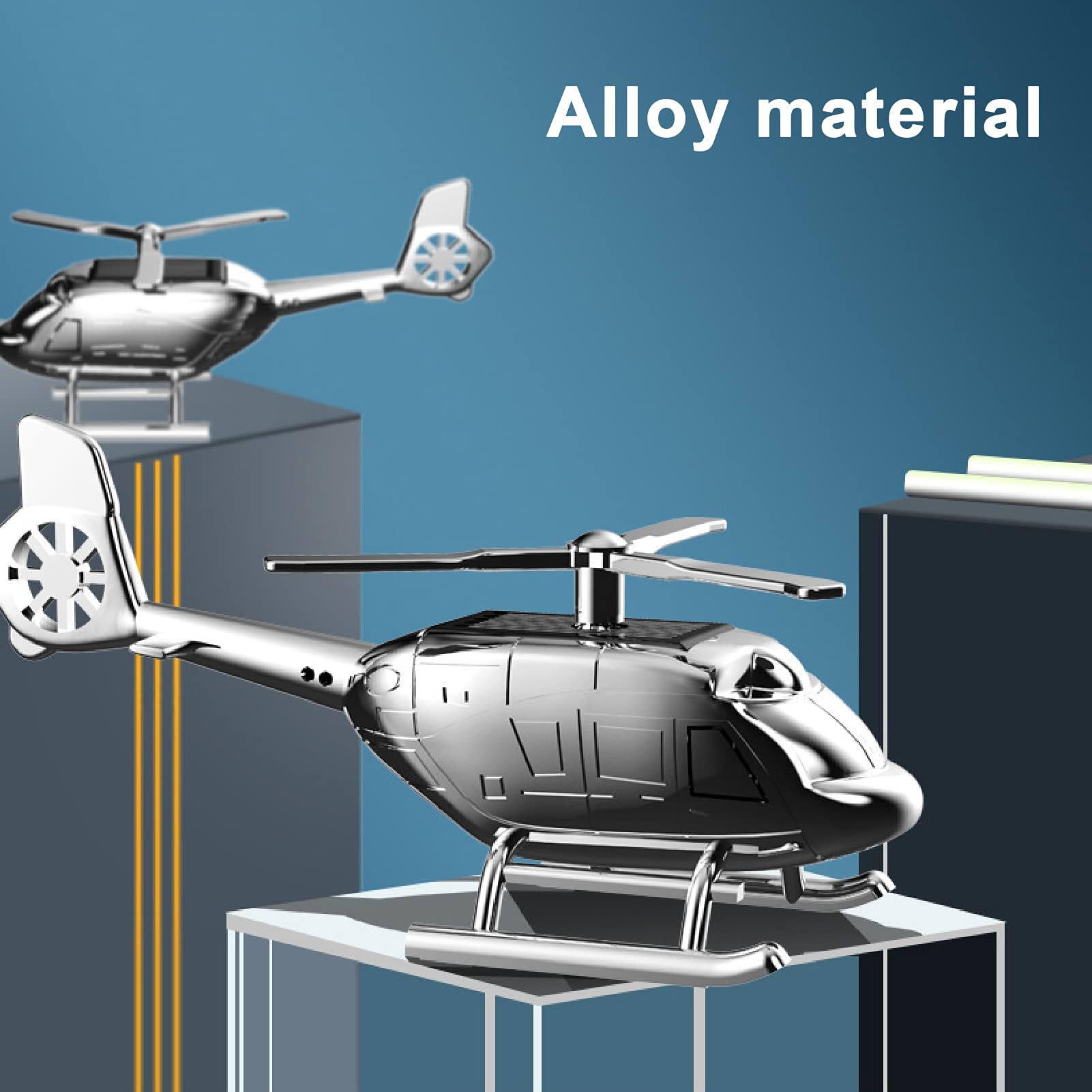 Solar Powered Helicopter Car Air Freshener - Rotating Zinc Alloy Vehicle Perfume Diffuser with 3 Fragrance Tablets (Silver) | Perfect for Cars, Trucks, and Office Spaces